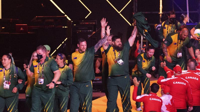 Australian Invictus Games 2020 competitors enter the stadium during the Invictus Games 2020 closing ceremony at Invictus Games Park in The Hague, Netherlands. Photo: Flight Sergeant Ricky Fuller