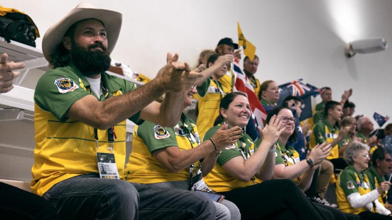 Team Australia is cheered on by family and friends during the swimming events held at the Zwembad het Hofbad pool in The Hague, Netherlands. Photo: Sergeant Oliver Carter