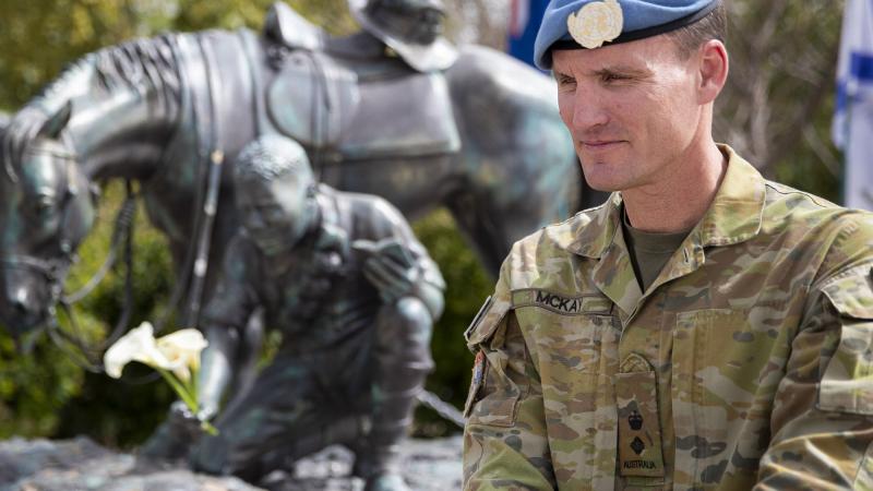 Lieutenant Colonel Chris McKay at the memorial for the Battle of Semakh, at Kinneret Academic College, Israel. Photos: Petty Officer Lee-Anne Cooper