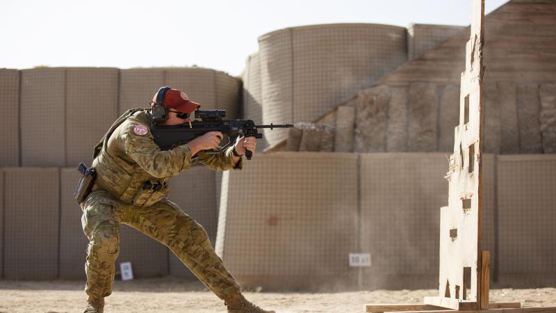 Sergeant Patrick Kelly, who is deployed to the Sinai Peninsula, Egypt, on Operation Mazurka as part of the Multinational Force & Observers, practises his weapon drills at North Camp, near el-Gorah in north Sinai.
