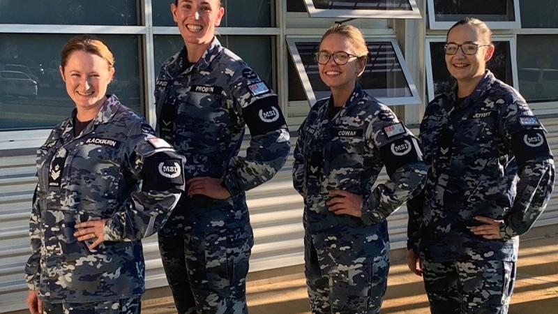 The all-female class of Military Skills Instructor Course graduates (from left): Flight Sergeant Jessie Blackburn, Leading Aircraftwoman Sarah Probyn, Corporal Danielle Cowan and Corporal Kelly Jeffery.
