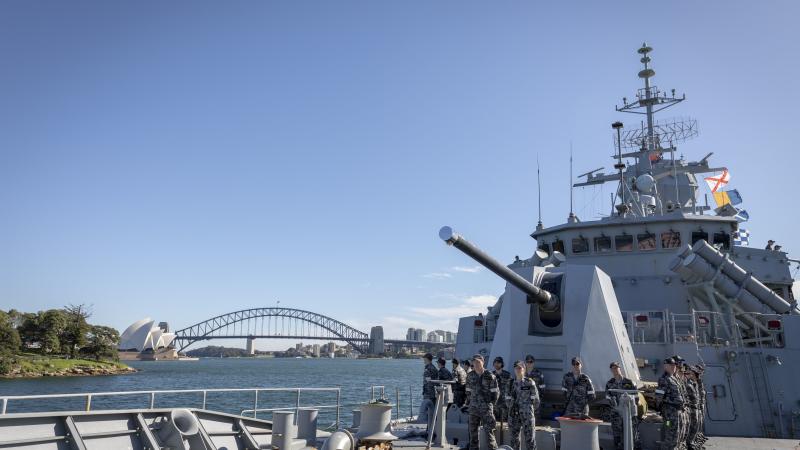 HMAS Parramatta during its departure from Fleet Base East, NSW. Photo: Leading Seaman Leo Baumgartner