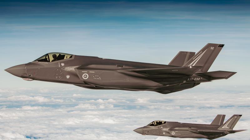 F-35A Lightning II aircraft from No. 2 Operational Conversion Unit fly over the Northern Territory during Exercise Rogue Ambush 21-1. Photo: Leading Aircraftman Adam Abela