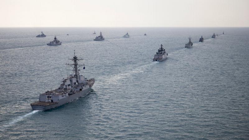 Ships from various nations sail in formation during Exercise Kakadu 2018. This year's iteration is expected to be the largest international maritime engagement activity hosted by the Navy in its history. Photo: Petty Officer James Whittle