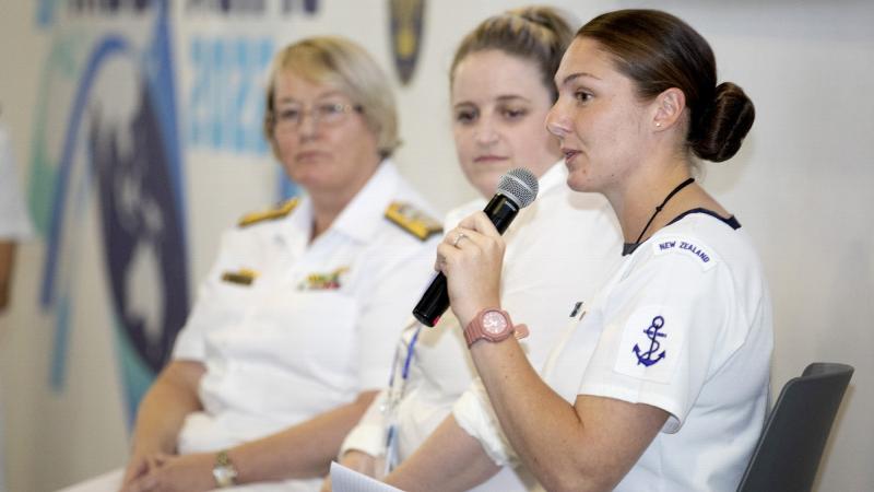 Royal New Zealand Navy 2022 Sailor of the Year Leading Hand Jemma Hokai-Mataia addressed the gathering at the Women in Maritime session held on May 12 during the Sea Power conference in Sydney.