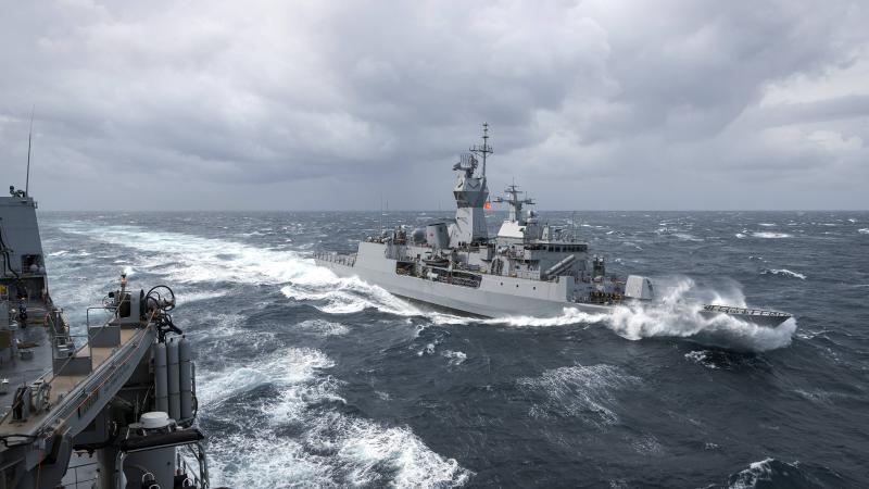 HMAS Parramatta approaches HMAS Supply for a replenishment at sea off Australia's east coast. Photo: Able Seaman Jarryd Capper