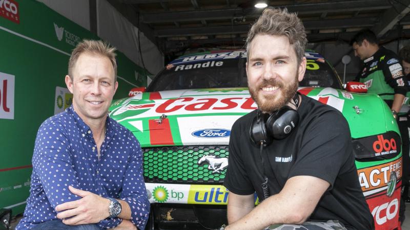 Chief of Navy Vice Admiral Michael Noonan, left, with Leading Seaman Jacob Marsden in the pits of the Tickford Racing Supercars team during this year's Formula 1 Australian Grand Prix in Melbourne. Photo: Leading Seaman James McDougall
