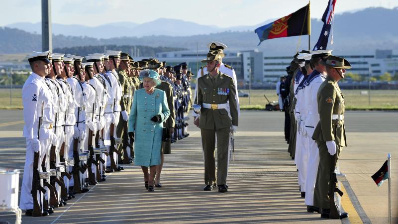 Her Majesty Queen Elizabeth II and then Officer Commanding Australia's Federation Guard Major John Cottis, inspect the troops from Australia's Federation Guard in 2011. Photo: Sergeant William Guthrie
