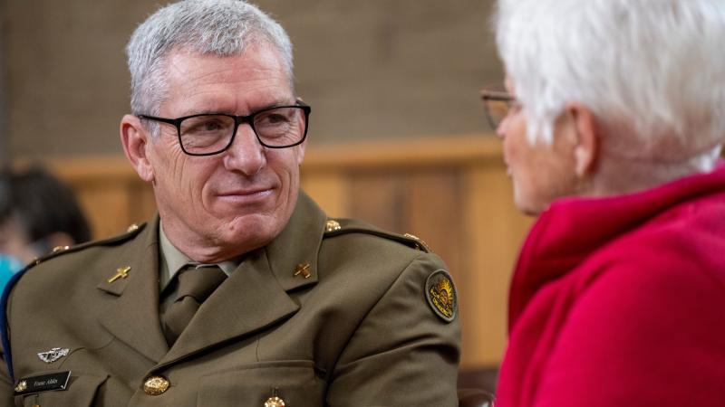 Chaplain Franc Ahlin participates in a church service for National Prayer Day at the Seymour Baptist church on June 4. Photo: Private Andrew Norman