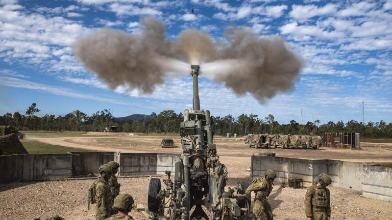 Australian Army Gunners from the 105th Battery of the 1st Regiment, Royal Australian Artillery, fire a 155mm SMArt anti-armour round from a M777 155mm Howitzer during Exercise Barce 2022 at Shoalwater Bay Training Area. Photo: Corporal Nicole Dorrett