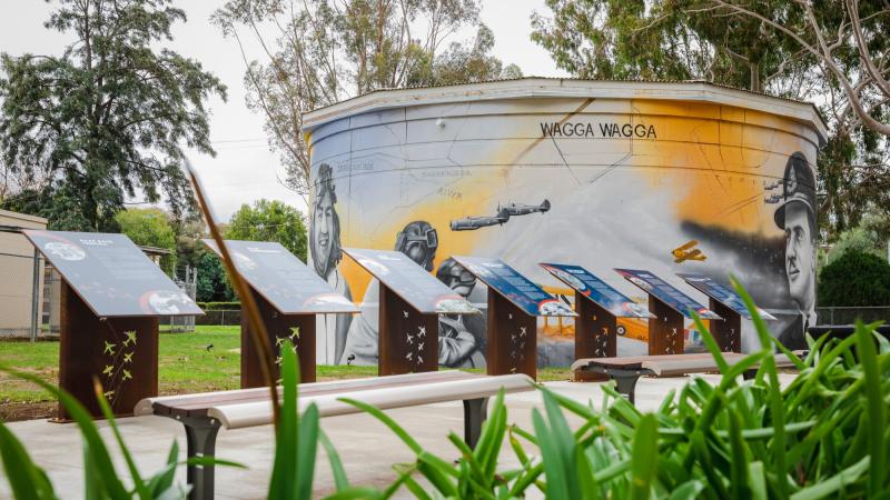 The water tank mural at RAAF Base Wagga’s aviation heritage precinct. Photo: Leading Aircraftman Adam Abela
