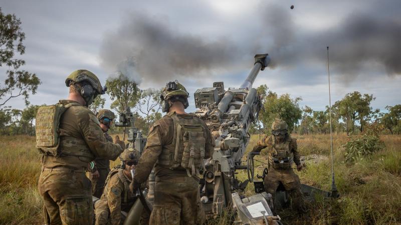 Australian Army soldiers from the 4th Regiment, Royal Australian Artillery fire the M777 155mm Howitzer during Exercise Chau Pha at Townsville Field Training Area, North Queensland. Photo: Gunner Gregory Scott