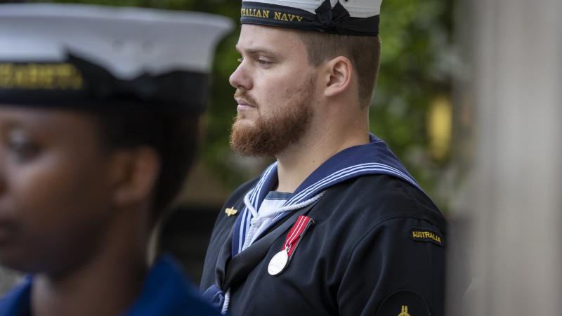 Able Seaman Zachary Duke is part of the honour guard on the stairs of St Paul's Cathedral in London during the Queen's Platinum Jubilee celebrations. Photo: Leading Seaman Nadav Harel