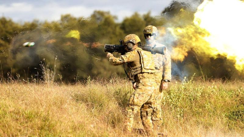 An Australian Army soldier fires an 84mm M4 Carl Gustav medium direct fire support weapon during the Direct Fire Support Weapons Course at the School of Infantry in Singleton. Photo: Sergeant Tristan Kennedy