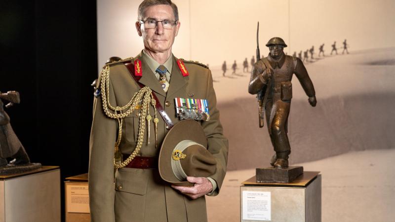 Chief of the Defence Force General Angus Campbell after his Anzac Day 2022 message at the Australian War Memorial in Canberra. Photo: Nicole Mankowski