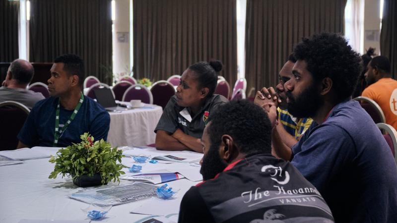 Vanuatu rugby league and touch delegates undertaking their level 1 accreditation as touch football referees. Photo: Supplied