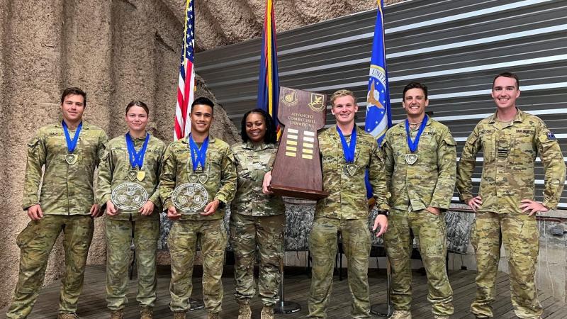 No. 1 Security Forces Squadron personnel being crowned champions of United States Air Force’s Advanced Combat Skills Assessment at Andersen Air Force Base in Guam. Photo: United States Air Force Airman 1st Class Emily Saxton