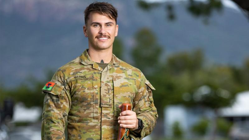 Private Cody Harris from the 10th Force Support Battalion, during the Cultural Naming Ceremony at The Oasis Townsville, Queensland. Photo: Corporal Brodie Cross