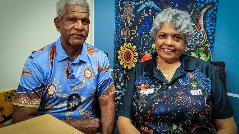 Former sailors Uncle Phillip Bowie and Aunty Fran Visini have rejoined the Navy in new mentoring roles. Photo: Lieutenant Commander Christoper Thornton