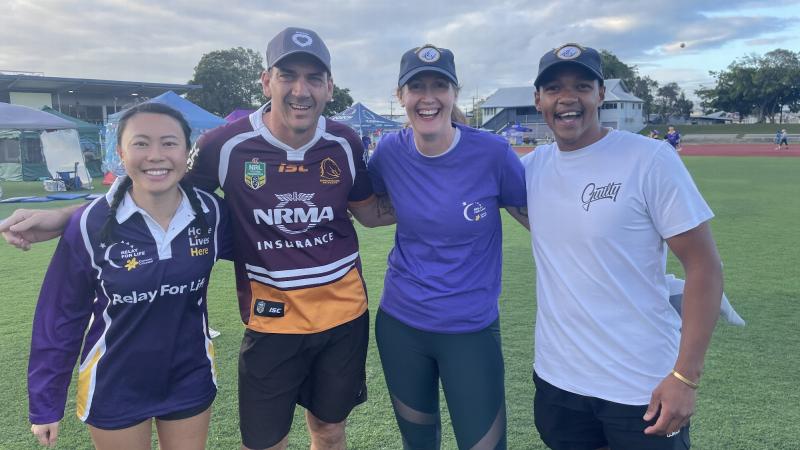 Lieutenant Commander Jessica Kuk, left, Able Seaman Brendon Manthey, Seaman Alexandra Menthey and Able Seaman Aiaba-Denzel Taylor pose in their race outfits during Relay for Life 2022. Photo: Supplied