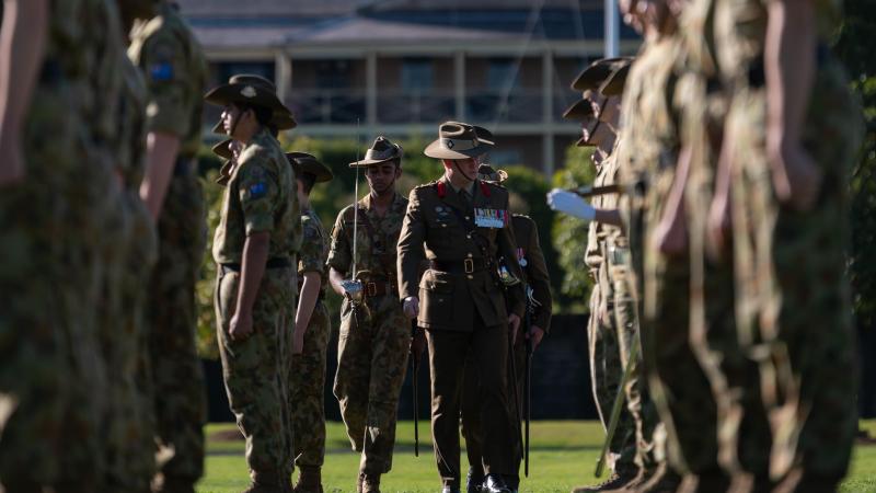 Headquarters Forces Command Chief of Staff Brigadier Malcolm Wells inspects the parade during the 248 Army Cadet Unit City of Sydney (Gadigal) raising ceremony at Victoria Barracks. Photo: Corporal Petersen