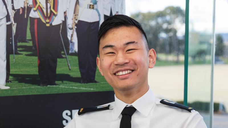 Midshipman Kane Kasemchainan is enjoying student life on campus at the Australian Defence Force Academy. Photo: Lieutenant Yevette Goldberg