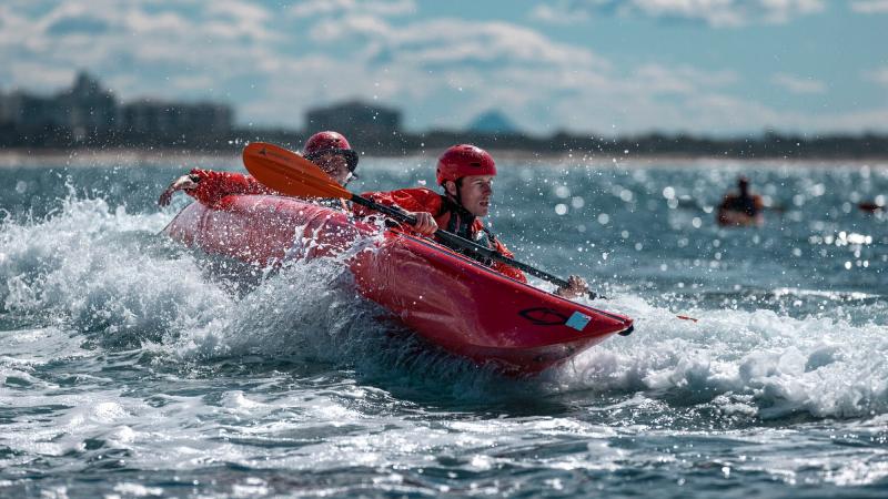 Soldiers from the 6th Battalion, Royal Australian Regiment, conduct sea kayaking from Maroochy River to Mudjimba Beach as part of the adventure training exercise. Photos: Corporal Nicole Dorrett