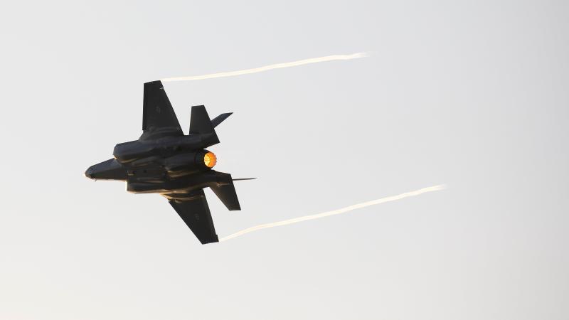 A Royal Australian Air Force F-35A Lightning II aircraft performs an aerial display during the Pitch Black Flypast over Mindil Beach, Darwin. Photo: Leading Aircraftwoman Kate Czerny