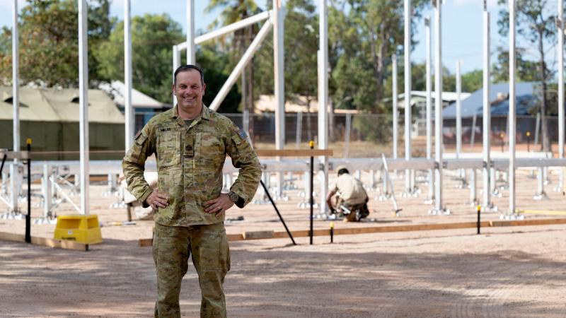 Warrant Officer Class One Ben Miller oversees the construction of the Independent Youth Centre in Gapuwiyak, NT, during the Army Aboriginal Community Assistance Program. Photo: Warrant Officer Class Two Kim Allen