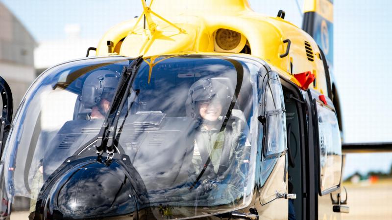 Chau Giang Phan prepares to depart for a flight in an EC-135 aircraft at HMAS Albatross. Photo: Leading Seaman Ryan Tascas