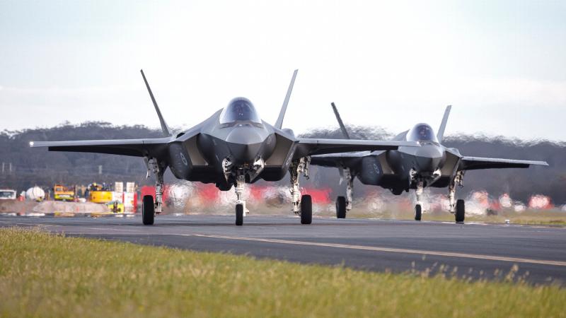 Australia's newest F-35A Lightning II aircraft A35-053 and A35-054 arrive at RAAF Base Williamtown. Photos: Corporal Craig Barrett