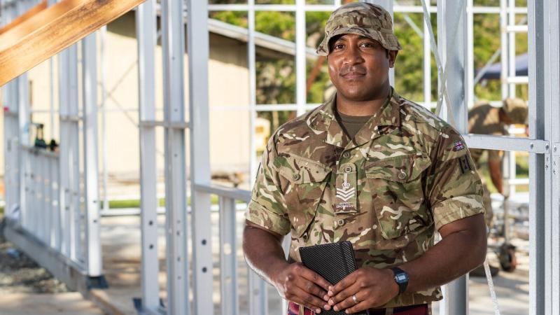 British Army Staff Sergeant Kalivati Bakani on-site during Exercise Puk Puk at Goldie River Training Depot in Papua New Guinea. Photo: Sergeant Nunu Campos