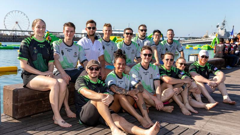 HMAS Hobart crew participate in the Kakadu Ninja Challenge Cup competition at the Darwin Waterfront Precinct during Exercise Kakadu 2022. Photo: Leading Seaman Jarryd Capper
