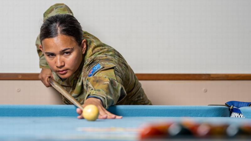 Signaller Catherine Lindridge from the 3rd Combat Signal Regiment trains at Lavarack Barracks for the World Blackball Championships. Photo: Corporal Brodie Cross