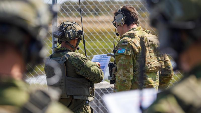 Philippine Air Force members work with RAAF Combat Controllers from 4 Squadron during Close Air Support training activities at Salt Ash Air Weapons Range near RAAF Base Williamtown, NSW. Photo: Corporal Craig Barrett
