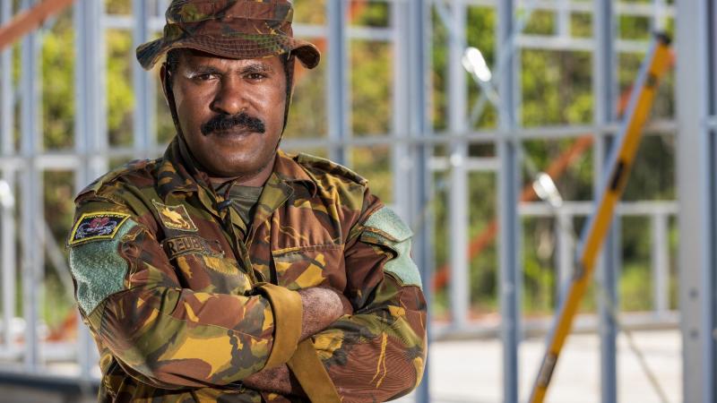 Papua New Guinea Defence Force Lieutenant Desmond Reuben on site during Exercise Puk Puk at Goldie River Training Depot in Papua New Guinea. Photo: Sergeant Nunu Campos