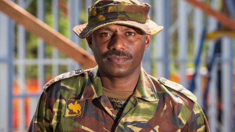 Papua New Guinea Defence Force Sapper Lawrence Turalom on site during Exercise Puk Puk at Goldie River Training Depot in Papua New Guinea. Photo: Sergeant Nunu Campos
