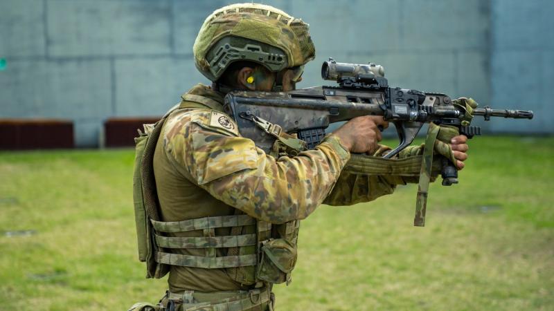 A member of the 6th Battalion, Royal Australian Regiment, competing in the shooting section of the military skills competition at Gallipoli Barracks. Photos: Captain Cody Tsaousis