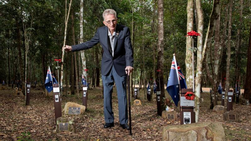 Leonard McLeod visits a memorial garden at Kokoda Army Barracks. Photo: Leading Aircraftwoman Kate Czerny
