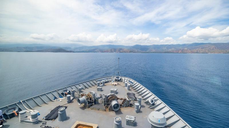 HMAS Stalwart sails into Timor-Leste during Indo-Pacific Endeavour 2022. Photos: Corporal Brandon Grey