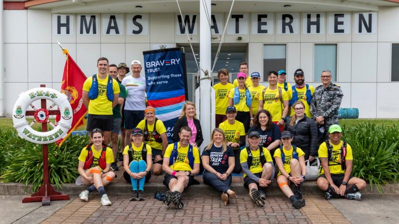 Runners and support team of the annual Bravery Trek charity fun run, with Commanding Officer HMAS Waterhen Commander Michael Miller at HMAS Waterhen in Sydney. Photo: Able Seaman Benjamin Ricketts