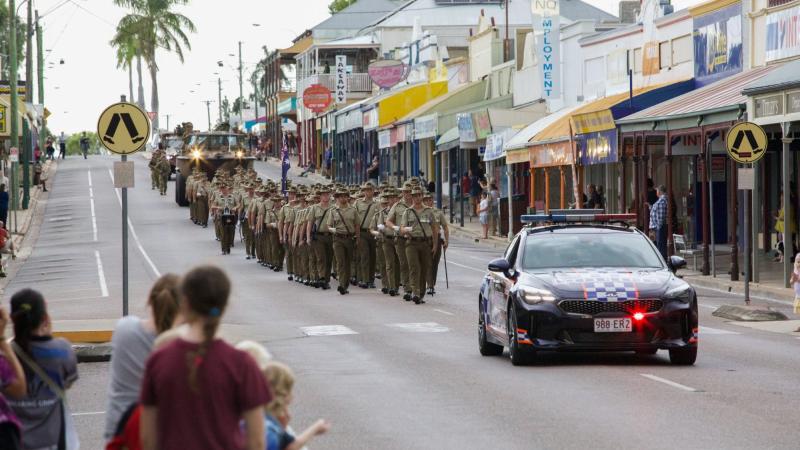 Soldiers from 10th Force Support Battalion march through the streets of Charters Towers during the Freedom of Entry Parade. Photos: Private Alexander Rowe