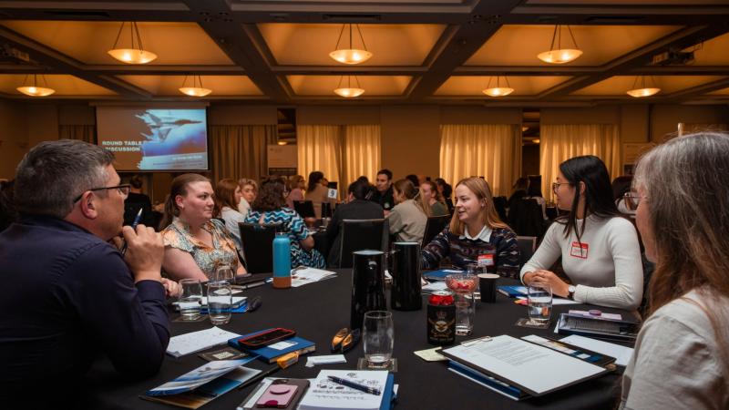 Technicians having a round-table discussion during the Air Force Women’s Technician Convocation hosted by the Capability Acquisition and Sustainment Group in Canberra. Photo: Leading Aircraftman Adam Abela