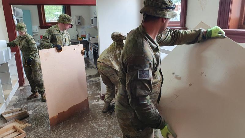 ADF members assist with the clean-up at St Joseph’s Primary School in Rochester during Operation Flood Assist 2022-2. Photo: Supplied 