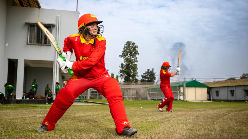 Sergeant Melissa Campbell warms up for a match against the Bangladesh Institute of Sport's Women's Under 19's Cricket Team, during Indo-Pacific Endeavour 2022 in Dhaka, Bangladesh. Photos: Sergeant David Said