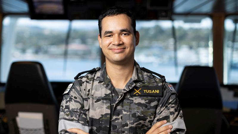 Seaman Jarrod Tusani onboard Australian Defence Vessel Reliant in Honiara. Leading Seaman Jarrod Mulvihill
