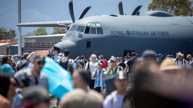 An Air Force C-130J Hercules at the Wings Over Illawarra air show 2022. Photo: Leading Aircraftman Chris Tsakisiris