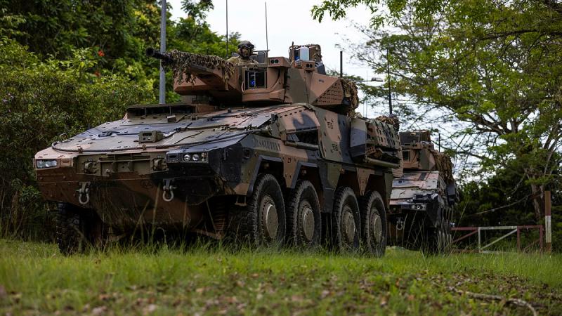  ADF's Boxer combat reconnaissance vehicles take part in urban warfare training. Photos: Leading Seaman Nadav Harel