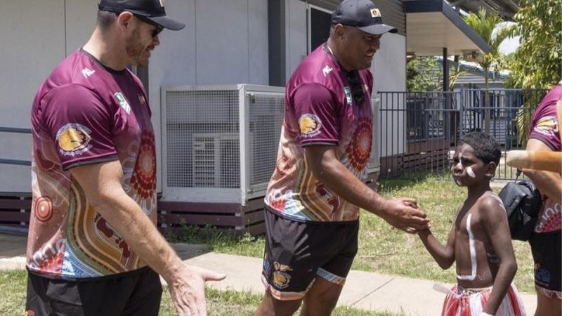 Arthur Beetson Foundation Ambassador and Rugby League great Petero Civoniceva meets children from the Far North Queensland community of Kowanyama. Photo: Corporal Richard Lewis
