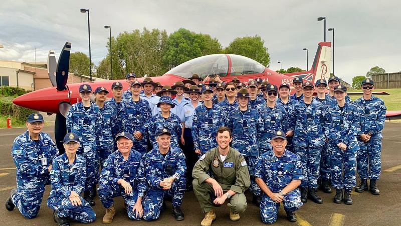Flight Lieutenant Justin Hayter visits his hometown and former Australian Air Force Cadets Unit, 326 Squadron in Lismore, NSW. Photo: Pilot Officer Kelly-Ann Oosterbeek